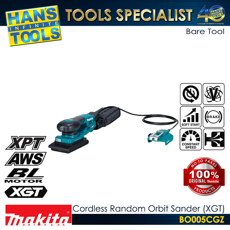 Makita BO005CGZ Cordless Brushless Random Orbit Sander 80x130mm (3-1/8" x 5-1/8") with Variable Speed, Dust-Extraction System XGT 40V [Bare Tool Only]