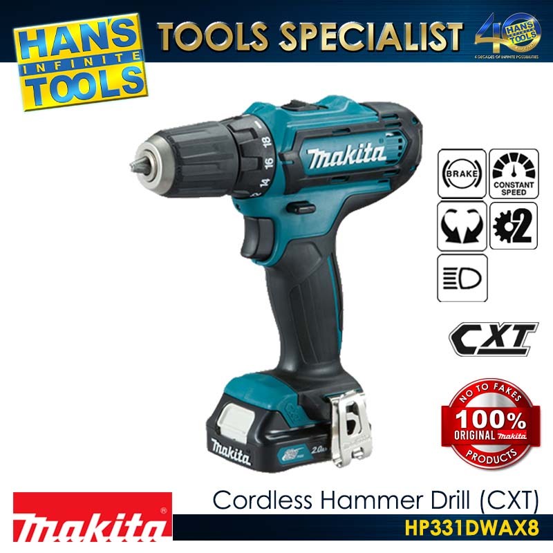 Makita HP331DWAX8 Cordless Hammer Drill 10mm (3/8") 28Nm CXT 12Vmax [Kit Set]