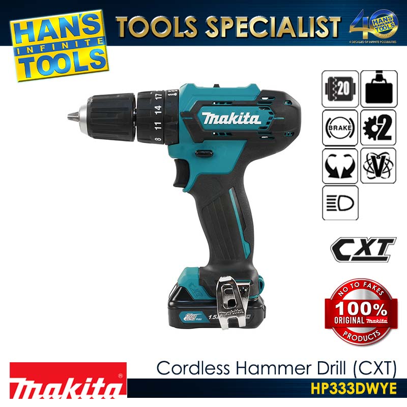 Makita HP333DWYE Cordless Hammer Drill 10mm (3/8") 28Nm CXT 12Vmax [Kit Set]