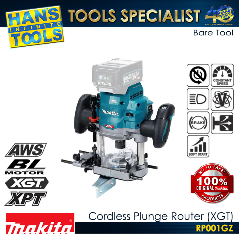 Makita RP001GZ Cordless Plunge Router with Twin LEDs (Brushless) 1/2" XGT 40Vmax (Bare Tool)
