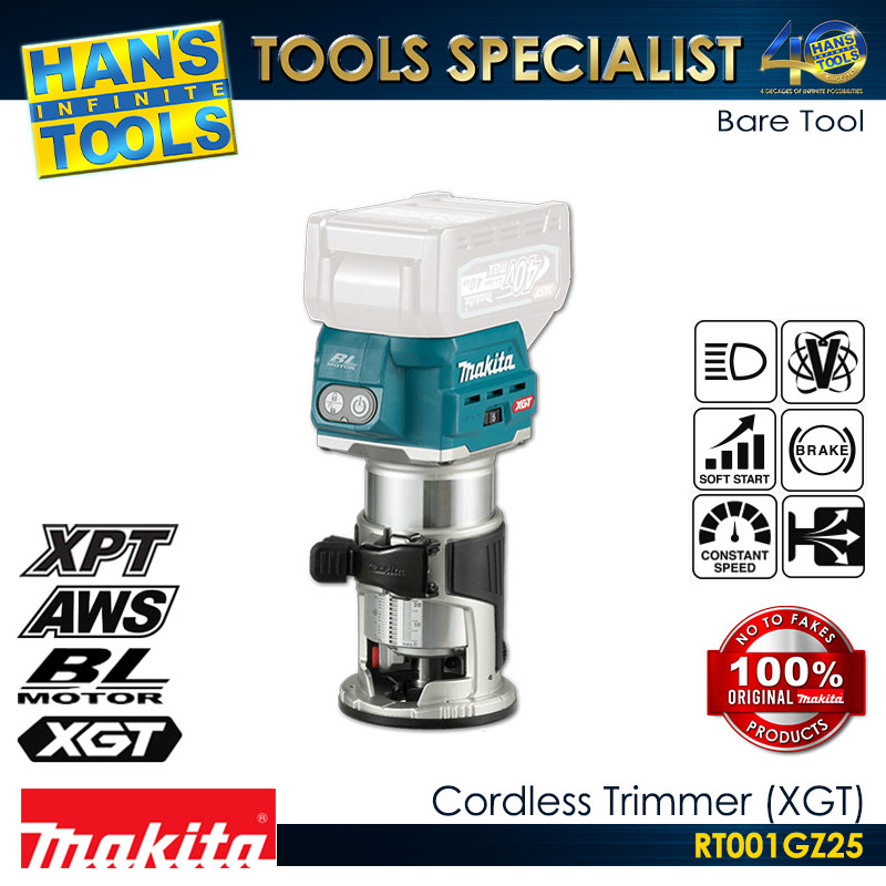 Makita RT001GZ25 Cordless Brushless Trimmer with Dual LED Light 6/ 6.35/ 8/ 9.53mm (NA/ 1/4 / NA / 3/8″) XGT 40Vmax [Bare Tool Only]