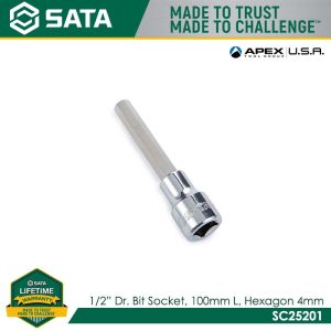 SATA 1/2" Dr. Bit Socket, 100mm L, Hexagon