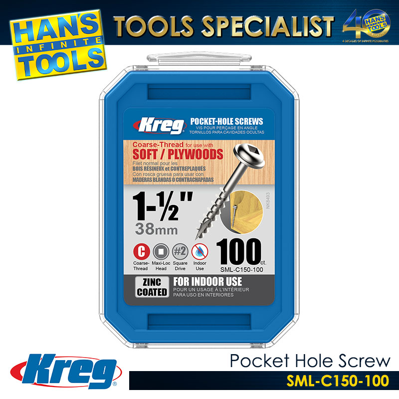 Kreg SML-C150-100 Pocket Hole Screw 1-1/2" (38mm) Coarse