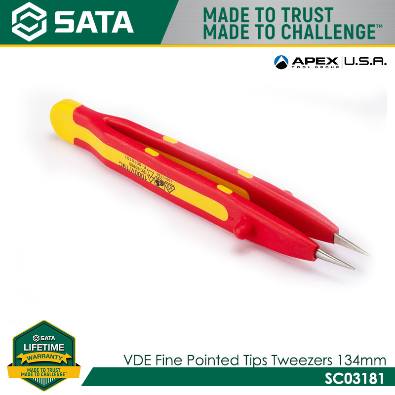 SATA SC03181 VDE Fine Pointed Tips Tweezers 134mm