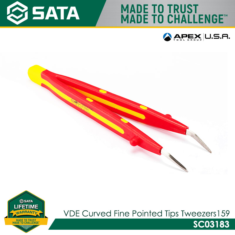 SATA SC03183 VDE Curved Fine Pointed Tips Tweezers 159mm - Image 2