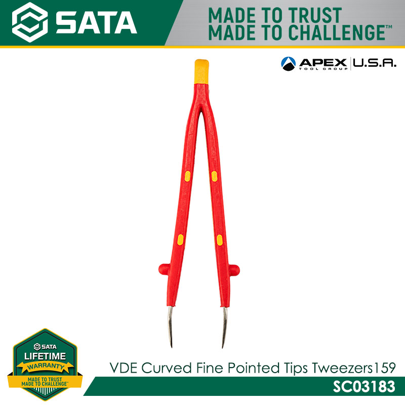 SATA SC03183 VDE Curved Fine Pointed Tips Tweezers 159mm - Image 3