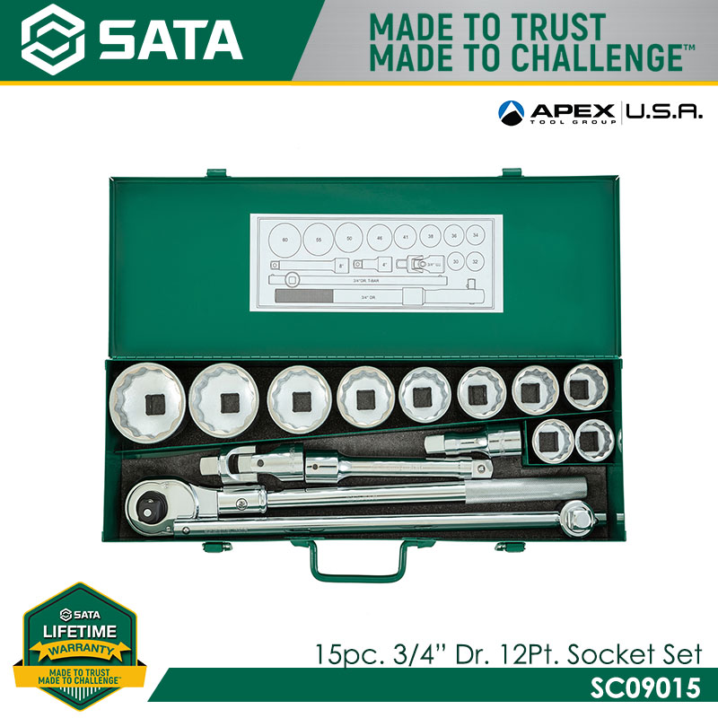 SATA SC09015 15Pc. 3/4" Dr. 12Pt. Socket Set