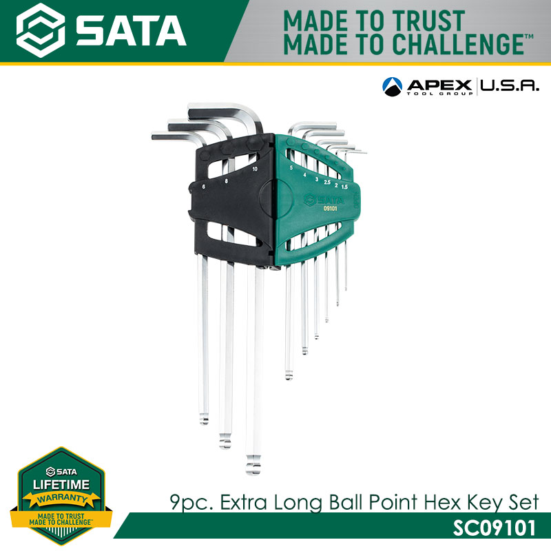 SATA SC09101 9Pc. Extra Long Ball Point Hex Key Set