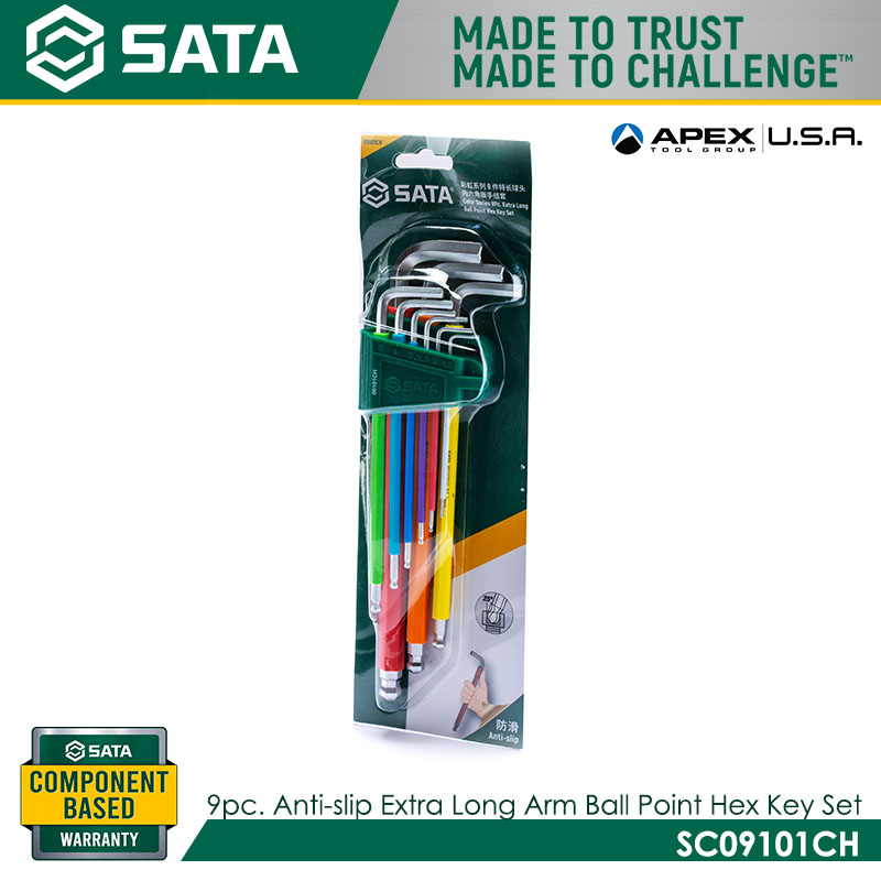 SATA SC09101CH 9pc. Antislip Extra Long Arm Ball Point Hex  Key Set