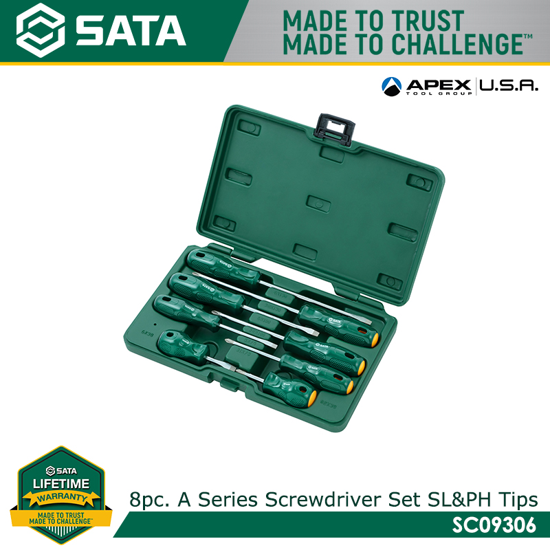 SATA SC09306 8Pc. A Series Screwdriver Set, Slotted & Phillips Tips
