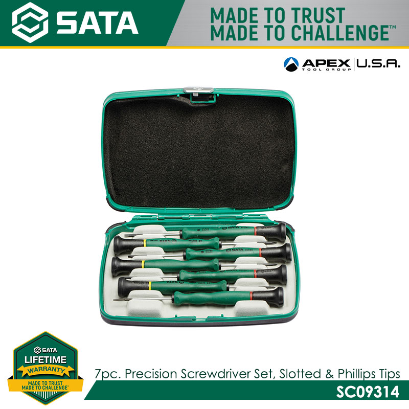 SATA SC09314 7pc Precision Screwdriver Set, Slotted/ Phillips Tips