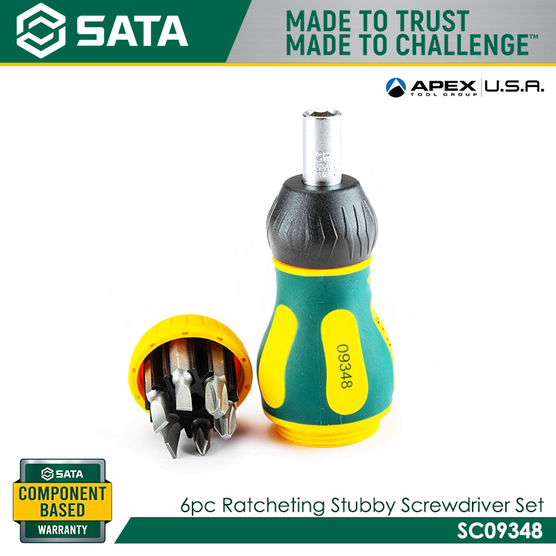 SATA SC09348 6Pc. Ratcheting Stubby Screwdriver Set