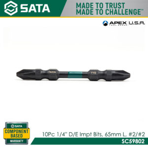 SATA SC59802 10Pc 1/4'' D/E Impt Bits, 65MM L, #2/#2