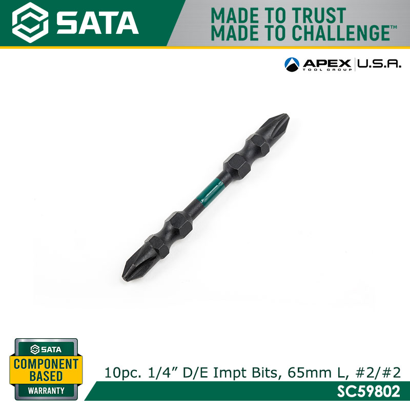 SATA SC59802 10Pc. 1/4" Hex Shank Double End Impact Bits