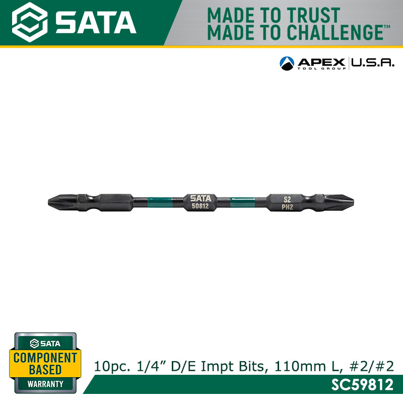 SATA SC59812 10Pc. 1/4" Hex Shank Double End Impact Bits