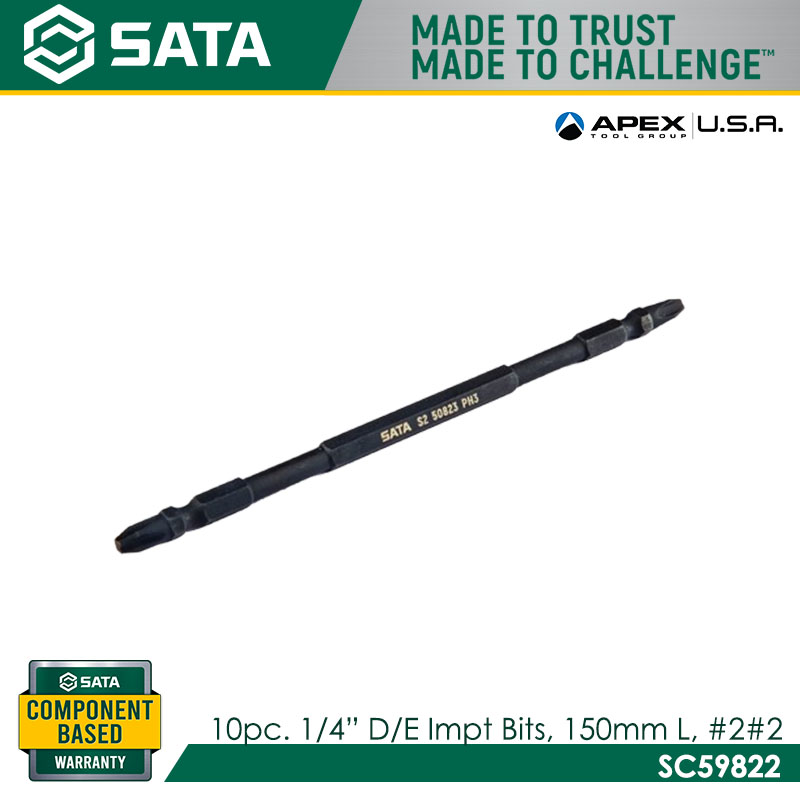 SATA SC59822 10pc. 1/4" Hex Shank Double End Impact Bits 150mm
