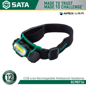 SATA SC90716 COB Li-Ion Rechargeable Waterproof Headlamp
