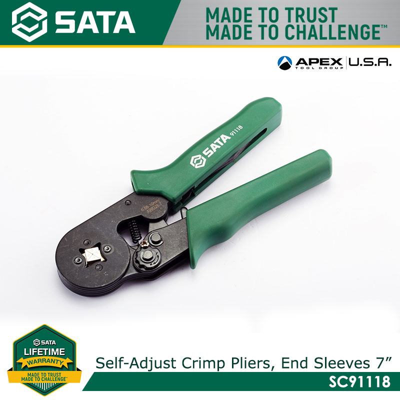 SATA SC91118 Self-Adjusting Crimping Pliers for End Sleeves 7"