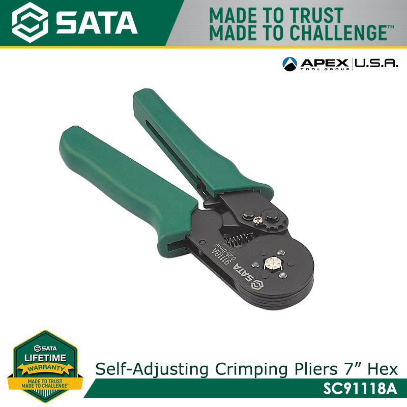 SATA SC91118A Self-adjusting Continental Terminal Crimping Pliers 7" (Hexagon)