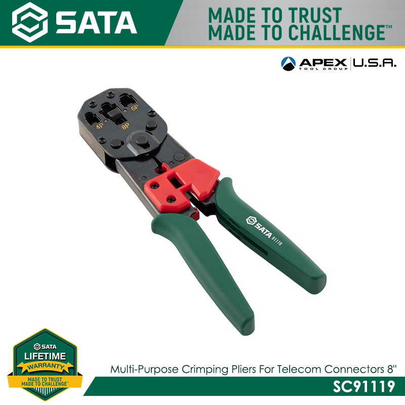SATA SC91119 Multipurpose Crimping Pliers for Telecom Connectors 8"