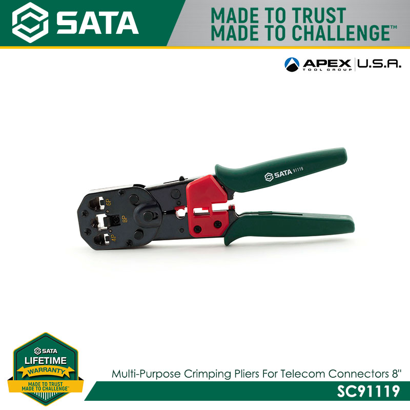 SATA SC91119 Multipurpose Crimping Pliers for Telecom Connectors 8" - Image 2