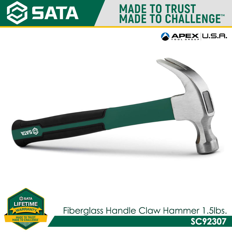 SATA SC92307 Fiberglass Handle Claw Hammer 1.5lbs - Image 2