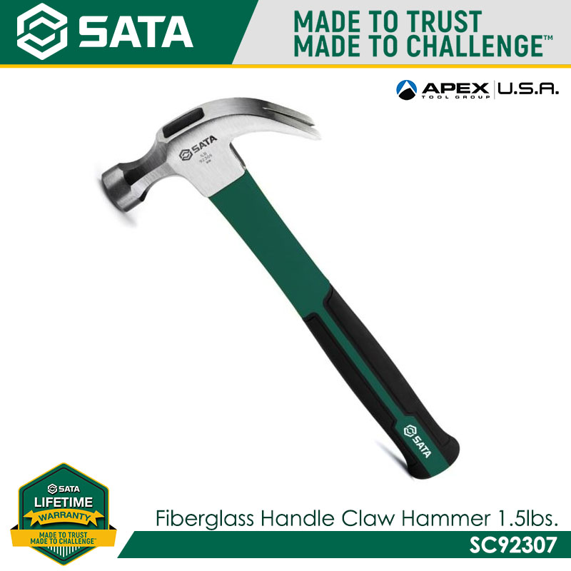 SATA SC92307 Fiberglass Handle Claw Hammer 1.5lbs - Image 3