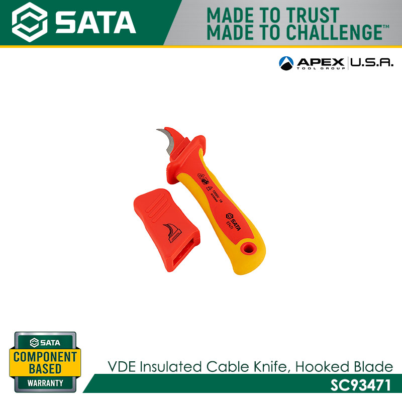 SATA SC93471 VDE Insulated Cable Knife, Hooked Blade