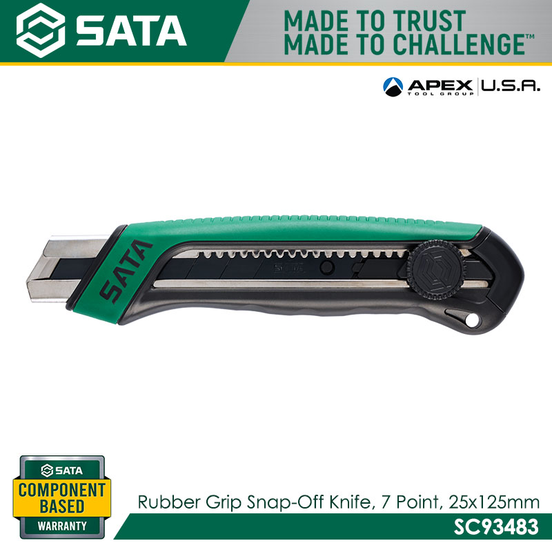 SATA SC93483 Rubber Grip Snap-Off Knife, 7-Point, 25x125mm