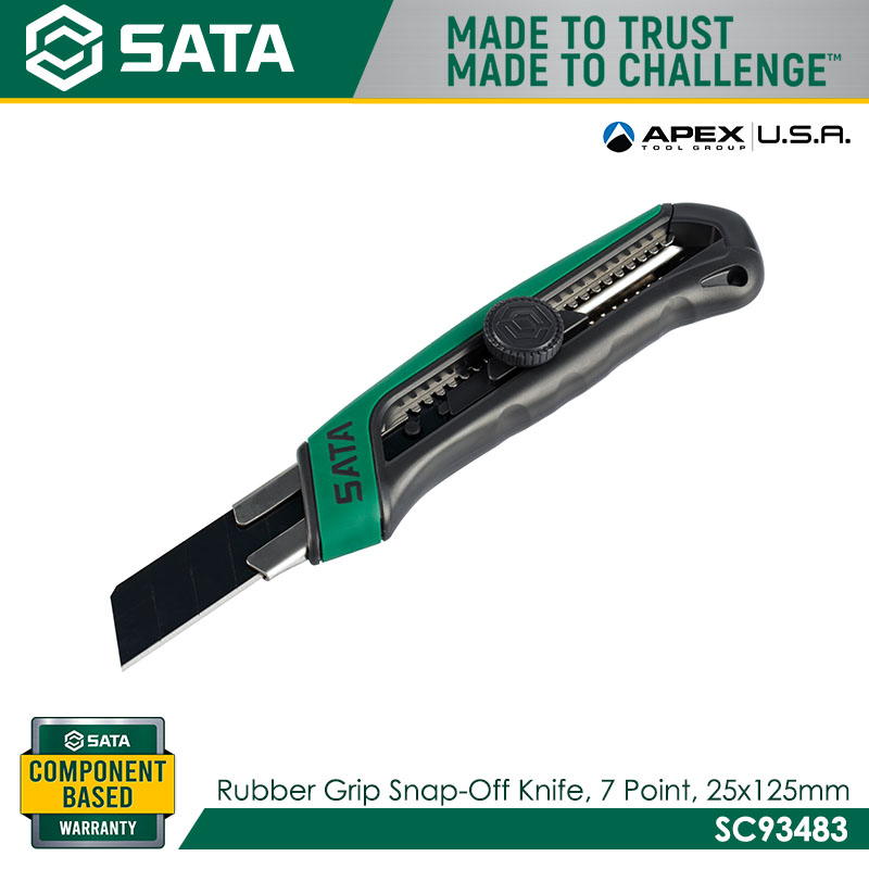 SATA SC93483 Rubber Grip Snap-Off Knife, 7-Point, 25x125mm - Image 2