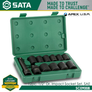 SATA SC09008 12Pc. 1/2" Dr. Impact Socket Set, SAE