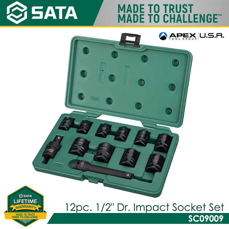 SATA SC09009 12Pc. 1/2" Dr. Impact Socket Set, SAE