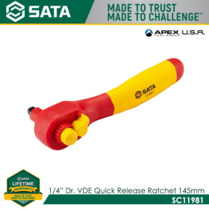 SATA SC11981 1/4" Dr. VDE Quick Release Ratchet 145mm