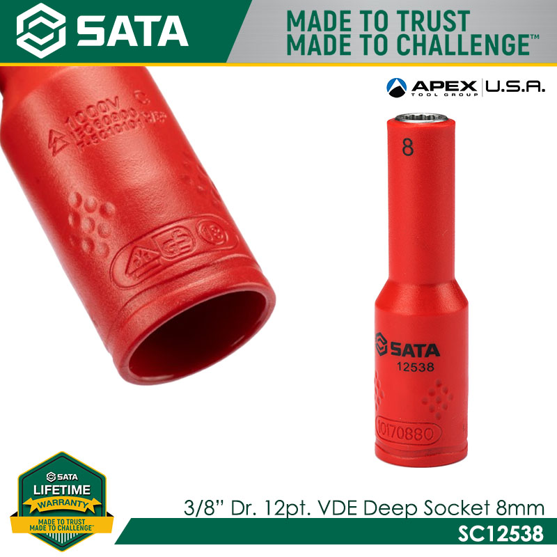 SATA 3/8" Dr. 12Pt. VDE Deep Socket 8mm
