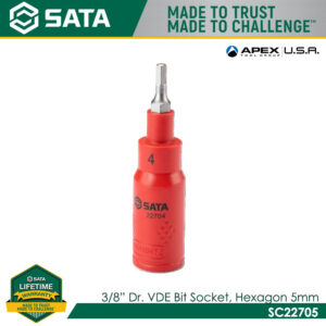 SATA 3/8" Dr. VDE Bit Socket, Hexagon
