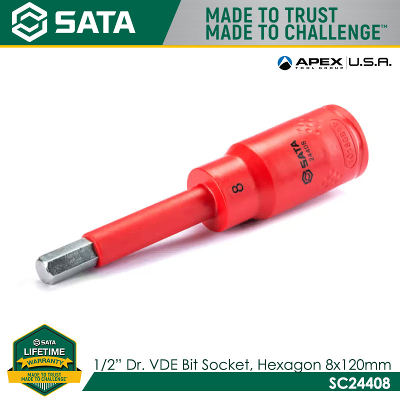 SATA SC24408 1/2" Dr. VDE Bit Socket, Hexagon 8x120mm