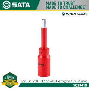SATA SC24410 1/2″ Dr. VDE Bit Socket, Hexagon 10x120mm
