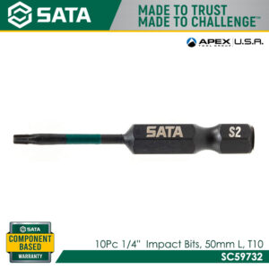 SATA 10Pc 1/4''  Impact Bits, 50mm L