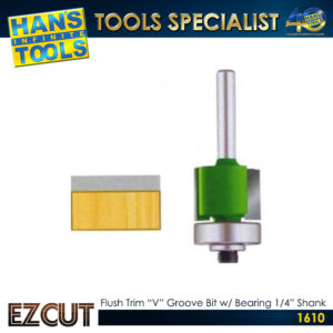 EZ CUT 1610 Flush Trim "V" Groove Bit with Bearing 1/4" Shank