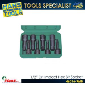 Hans 46016-9MB 1/2" Dr. Impact Hex Bit Socket 8PCS