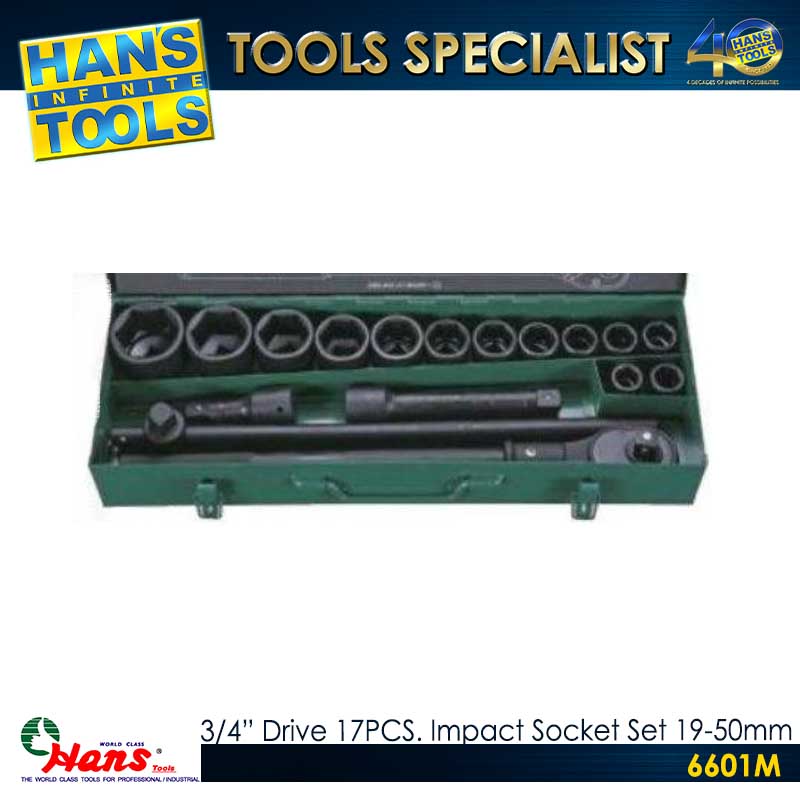 Hans 6601M 3/4" Drive 17PCS. Impact Socket Set 19-50mm - Image 2