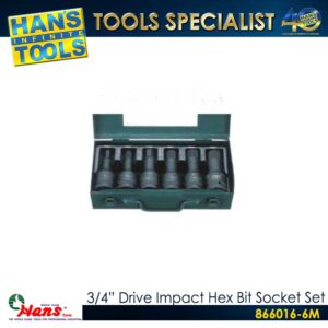 Hans 866016-6M 3/4" Drive Impact Hex Bit Socket Set
