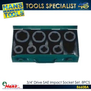 Hans 86608A 3/4" Drive Impact Deep Socket Wrench Set