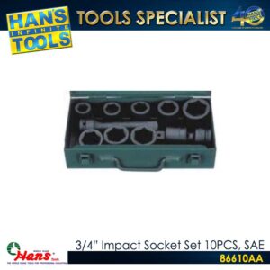 Hans 86610AA 3/4" Impact Socket Set 10PCS, SAE