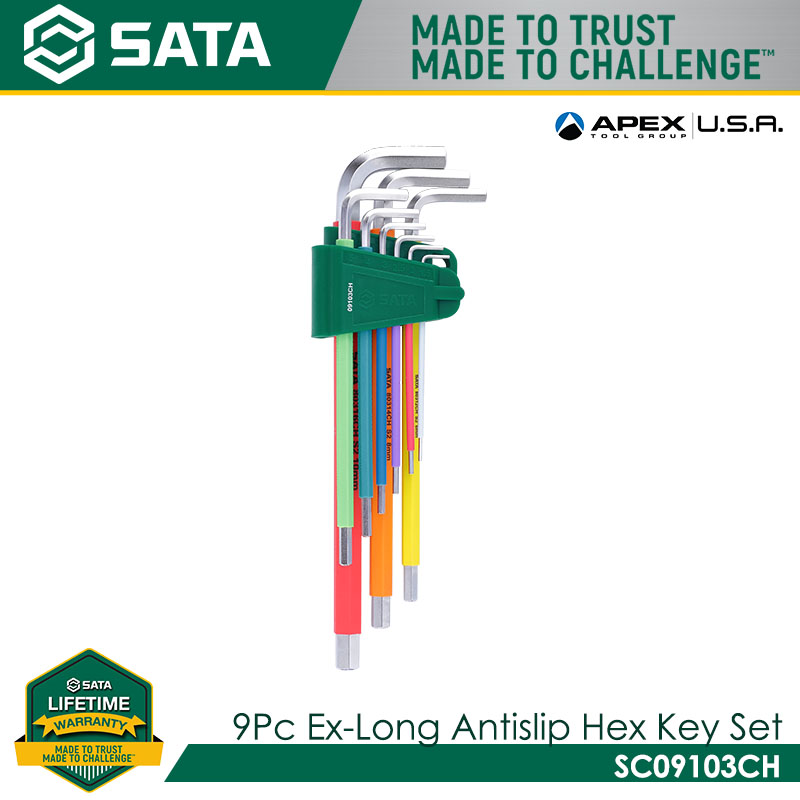SATA SC09103CH 9Pc Ex-Long Antislip Hex Key Set