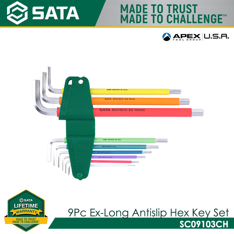 SATA SC09103CH 9Pc Ex-Long Antislip Hex Key Set - Image 2