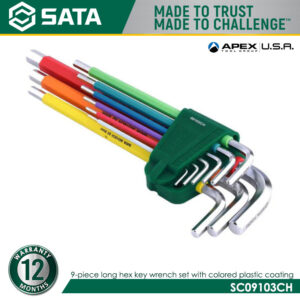 SATA SC09103CH 9-piece long hex key wrench set with colored plastic coating