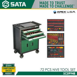 SATA SC09948 72 PCS NVE Tool Set (With SC95125 4 Drawers 2 Doors Tool Trolley)