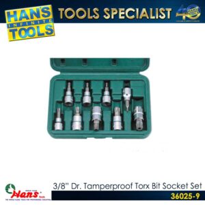 Hans 36025-9 3/8" Dr. 9 Pcs. Tamperproof Torx Bit Socket Set 50mm L