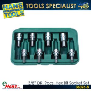 Hans 36026-8 3/8" Dr. 9Pcs. Hex Bit Socket Set